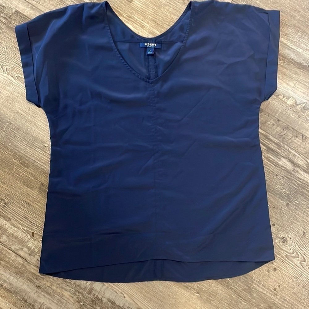 EC Old Navy V-Neck, Cuff Sleeve Top. - Navy - Size L